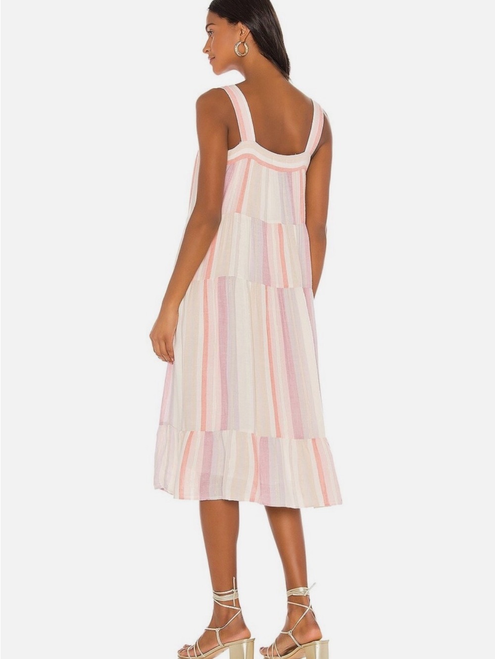 Rails Sleeveless Tiered Midi Dress in Pink & Cream Stripe Size M